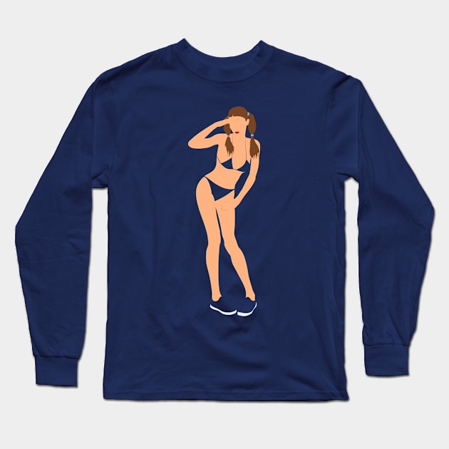 Bikini Brunette Long Sleeve T-Shirt by jintetsu